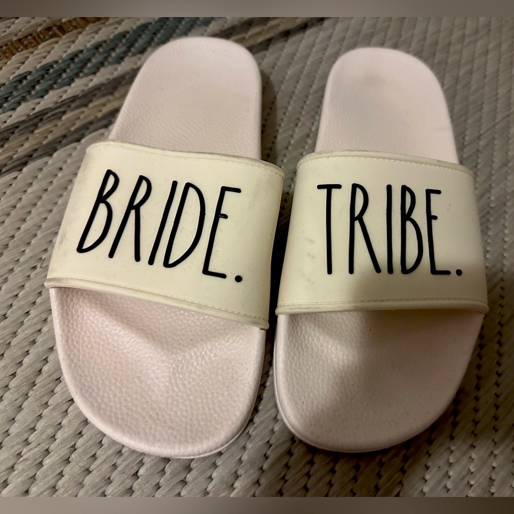 White bride tribe beachy flip flops